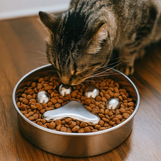 Gamelle anti glouton chat | En acier inoxydable