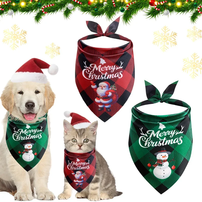 Bandanas de Noël à carreaux pour chat