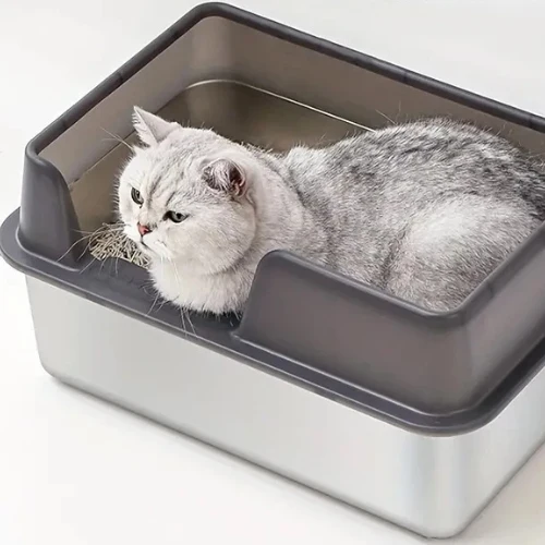 Bac à litière chat - En Acier Inoxydable Anti-odeurs