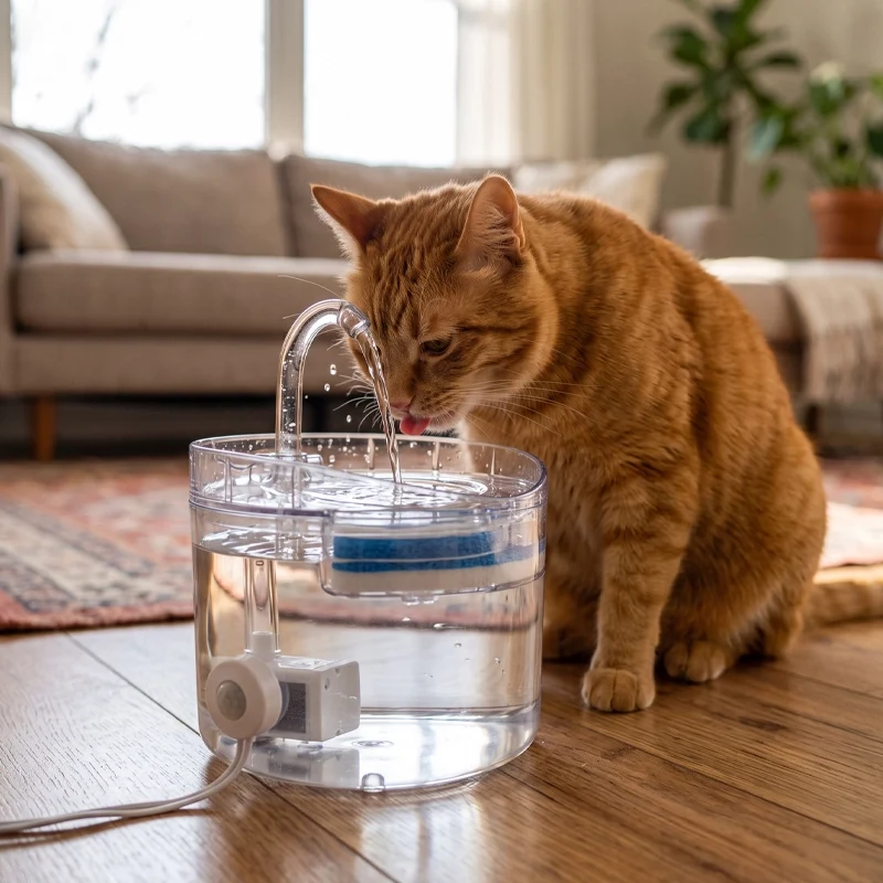 FONTAINE A EAU CHAT - TRANSPARENTE AVEC ROBINET (2L)