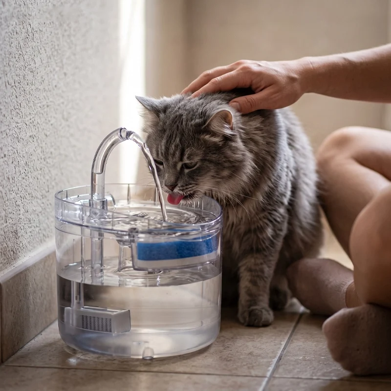 FONTAINE A EAU CHAT - TRANSPARENTE AVEC ROBINET (2L)