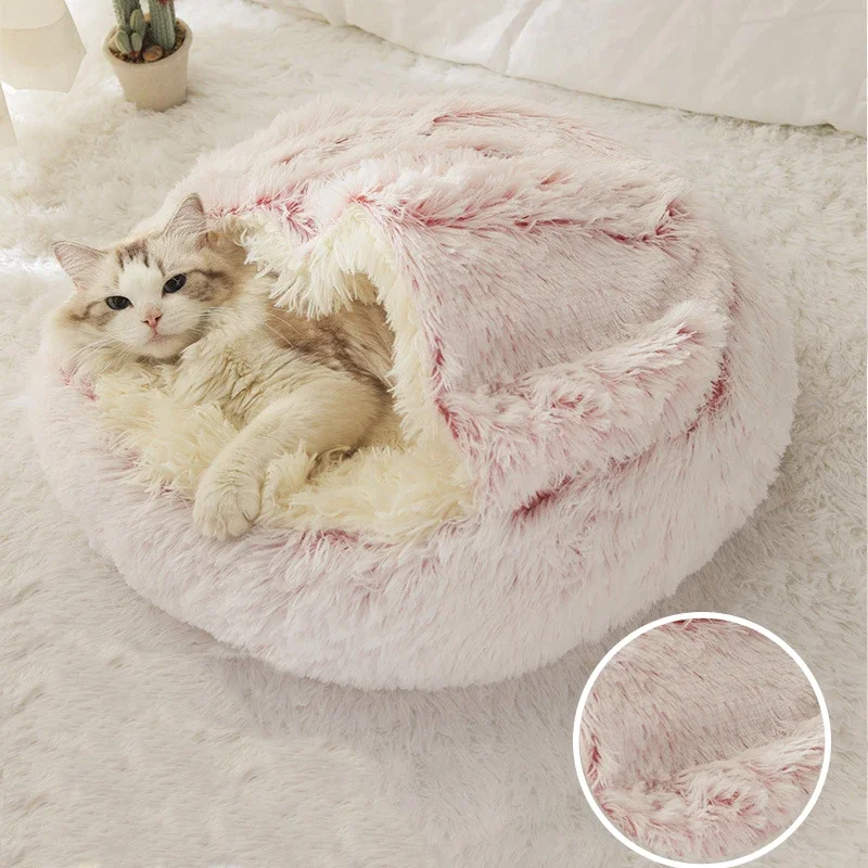 Coussin pour chat - rose avec abri