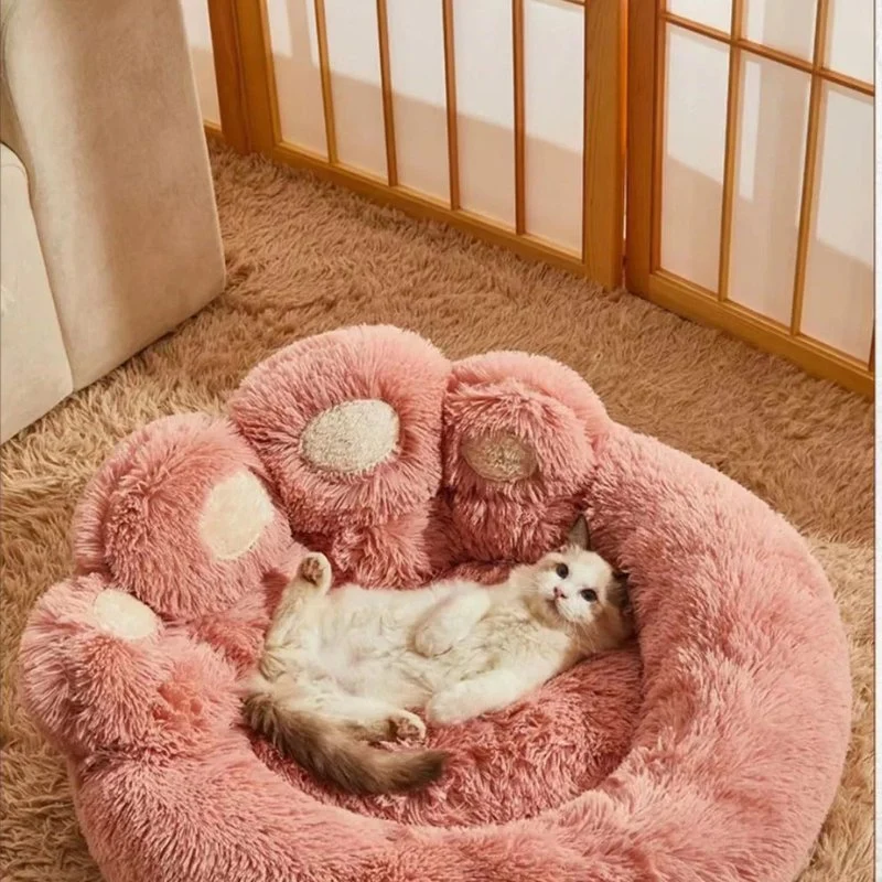 Coussin chat - rose en forme de patte d'ours