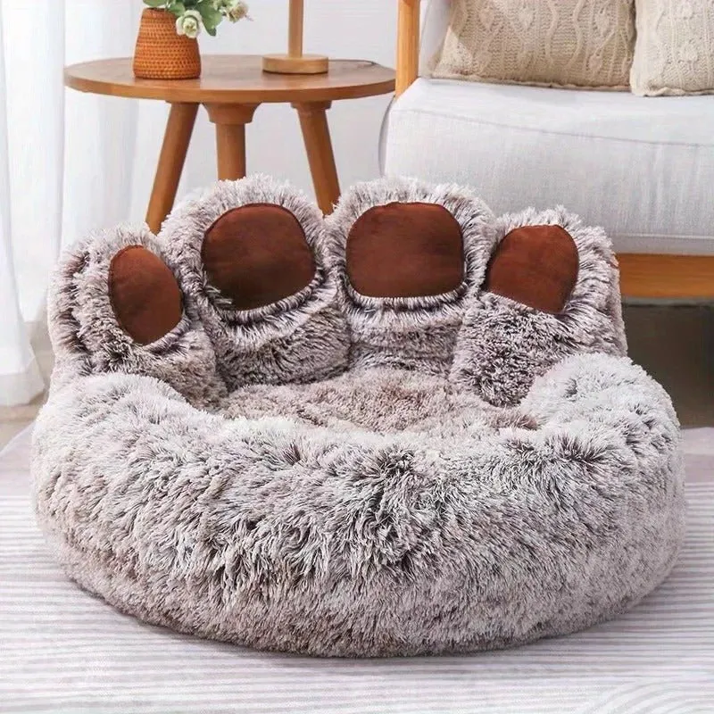 Coussin chat - gris en forme de patte d'ours