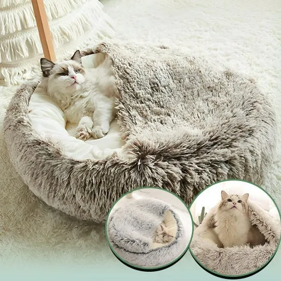 Coussin pour chat - gris avec abri