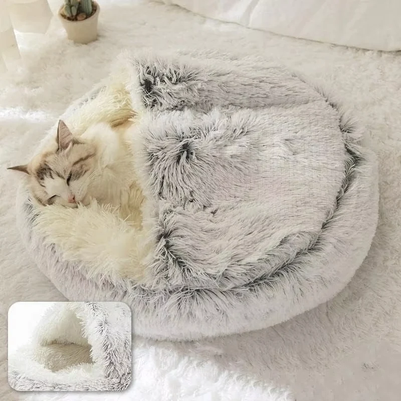 Coussin pour chat - gris avec abri