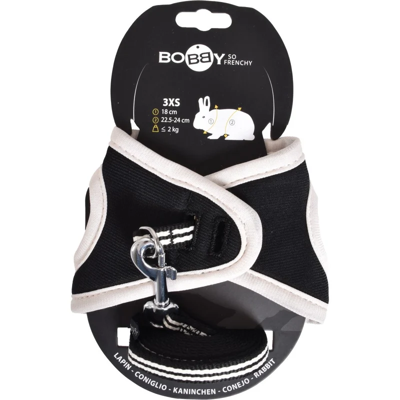 BOBBY Pack Rongeur Harnais + Laisse Stripe Noir Taille 2XS