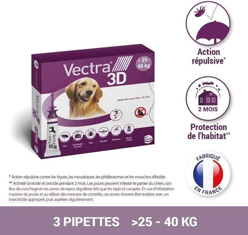 VECTRA 3D Solution Spot-on pour Chiens 25–40 kg 3 pipettes