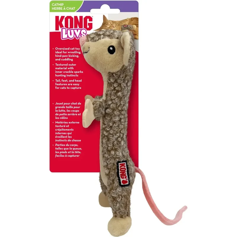 KONG Cat Luvs Mouse Jouet pour chat peluche texturée avec catnip et bruit crépitant 23x6,5x5 cm
