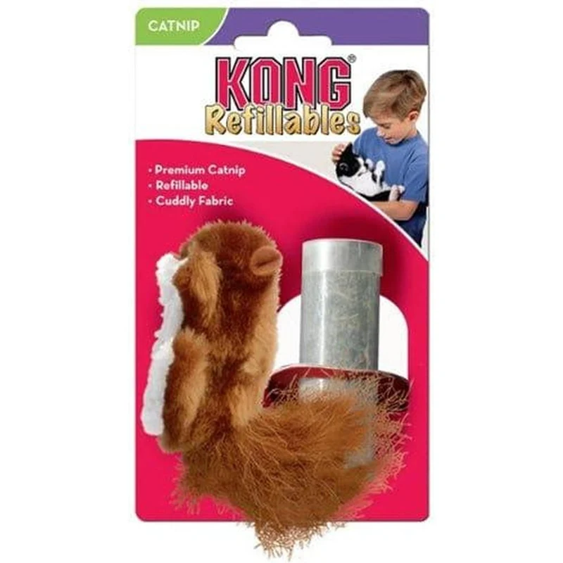KONG Refillables Squirrel Jouet peluche pour chat multicolore avec herbe à chat rechargeable 7.62x10.16x3.81cm