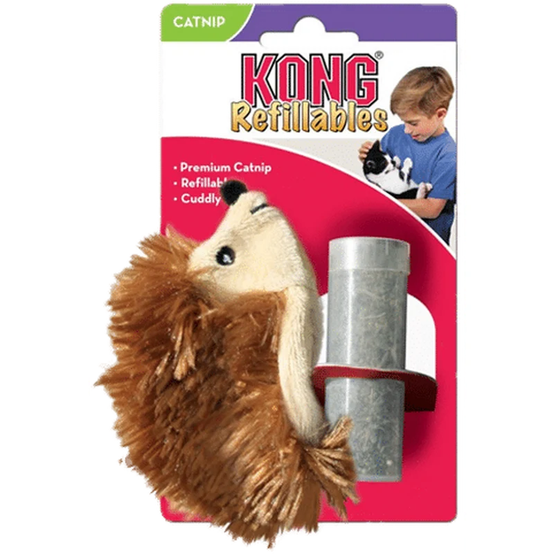 KONG Refillables Hedgehog Jouet pour Chat avec Herbe à Chat Rechargeable Marron Taille Unique