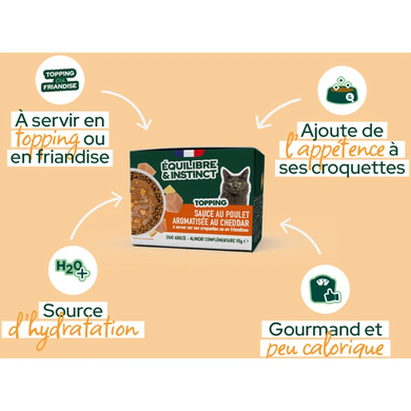 EQUILIBRE & INSTINCT Sauce au poulet aromatisée au cheddar pour chat adulte 90g