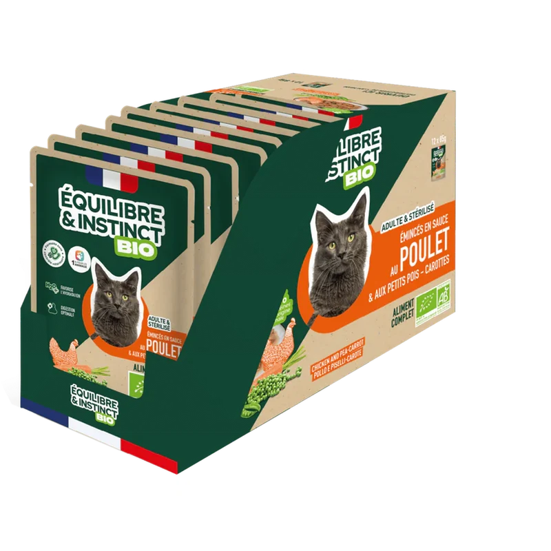 EQUILIBRE & INSTINCT Emincés pour chat au poulet légumes BIO 100g