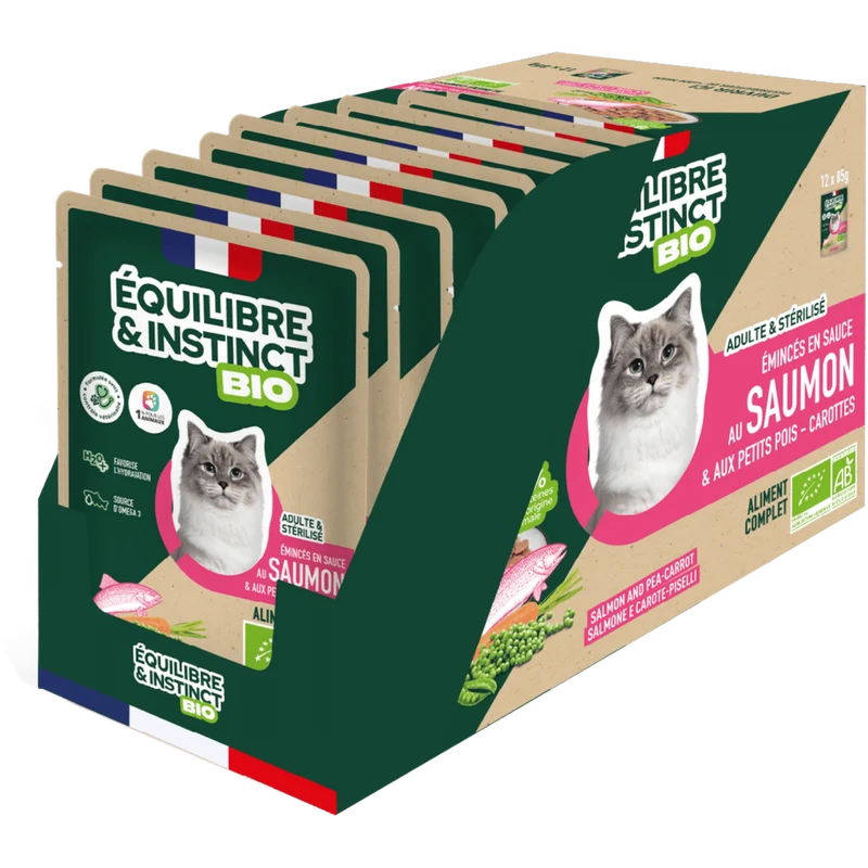 EQUILIBRE & INSTINCT Emincés pour chat au saumon légumes BIO 100g