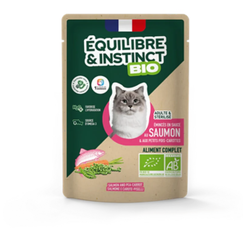 EQUILIBRE & INSTINCT Emincés pour chat au saumon légumes BIO 100g