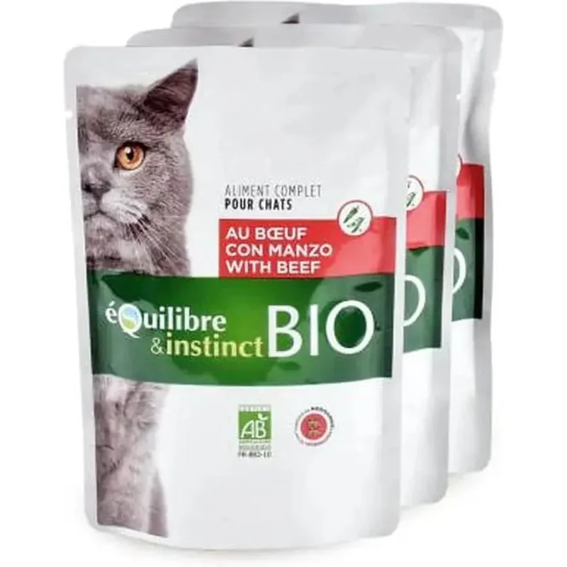 EQUILIBRE & INSTINCT Emincés pour chat au boeuf légumes BIO 100g