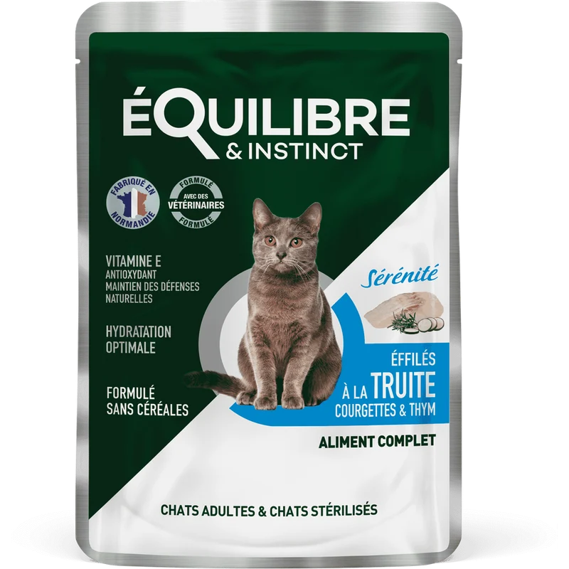 EQUILIBRE & INSTINCT Effilés Sérénité chat stérilisé à la truite, courgettes, thym 12x85g