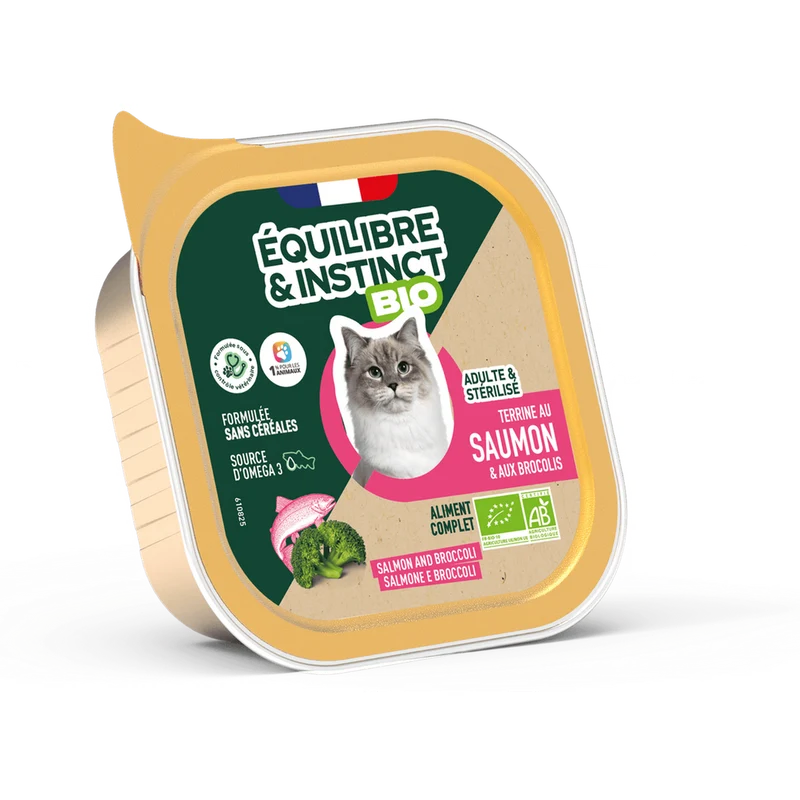EQUILIBRE & INSTINCT Terrine pour chat adulte saumon légumes BIO 85g