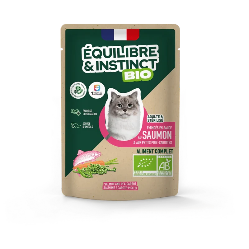 EQUILIBRE & INSTINCT Terrine pour chat adulte saumon légumes BIO 85g