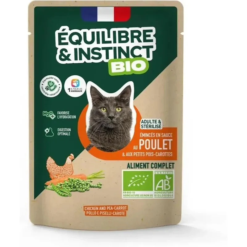 EQUILIBRE & INSTINCT Terrine pour chat adulte poulet légumes BIO 85g