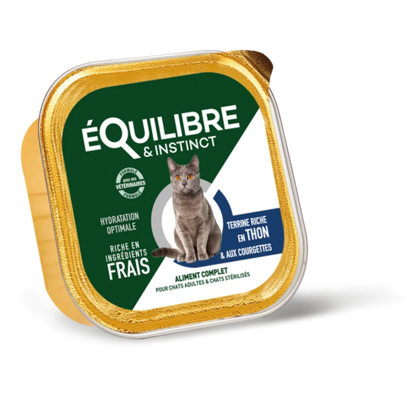 EQUILIBRE & INSTINCT Terrine pour chat stérilisé riche en thon & aux courgettes 85g