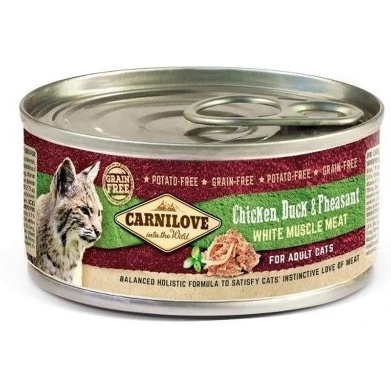 CARNILOVE Pâtée pour Chat Adulte Poulet Canard Faisan 100g