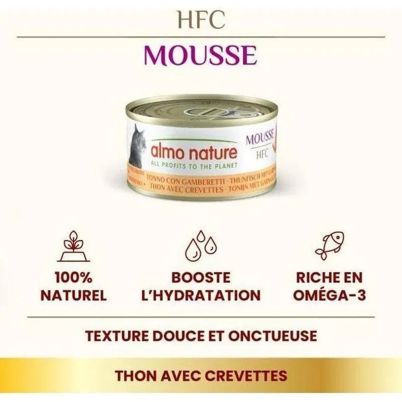 ALMO NATURE HFC Mousse Thon avec Crevettes 70g