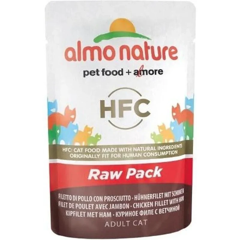 ALMO NATURE HFC Raw Pack Filet de Poulet avec Jambon Pochon 55g