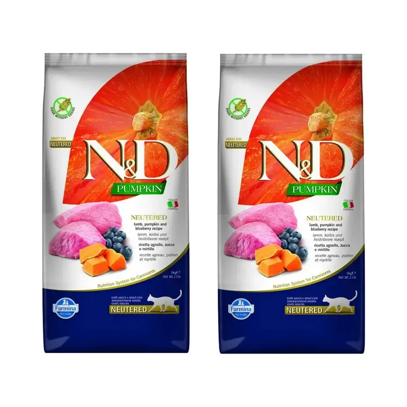 Farmina N&D Cat Pumpkin Neutered Lamb Lamb Blueberry 5Kg, Cat Food, Pack Of 2