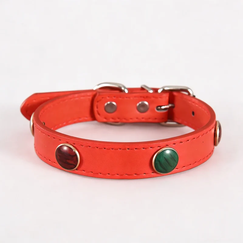 Collier En Cuir Avec Pierres Colorées Pour Petits Chiens