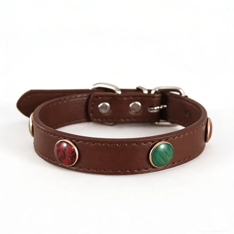 Collier En Cuir Avec Pierres Colorées Pour Petits Chiens