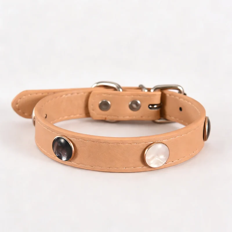 Collier En Cuir Avec Pierres Colorées Pour Petits Chiens