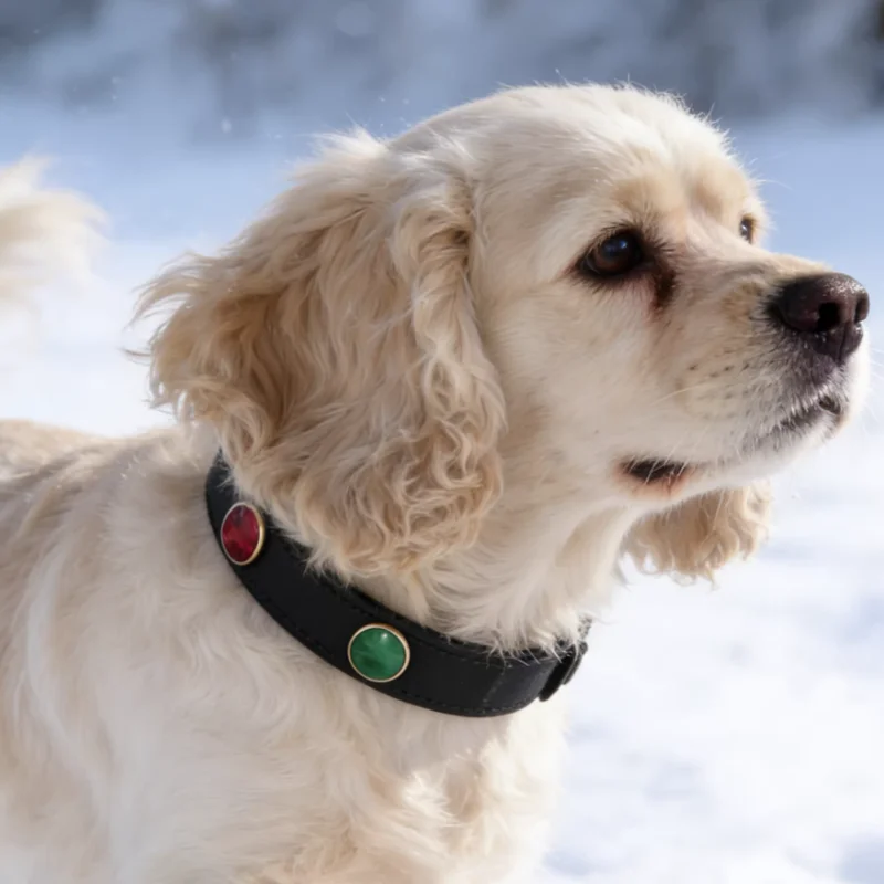 Collier En Cuir Avec Pierres Colorées Pour Petits Chiens