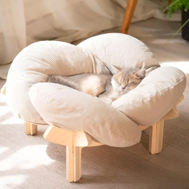 Coussin Pour Chat Confortable En Bois Surélevé