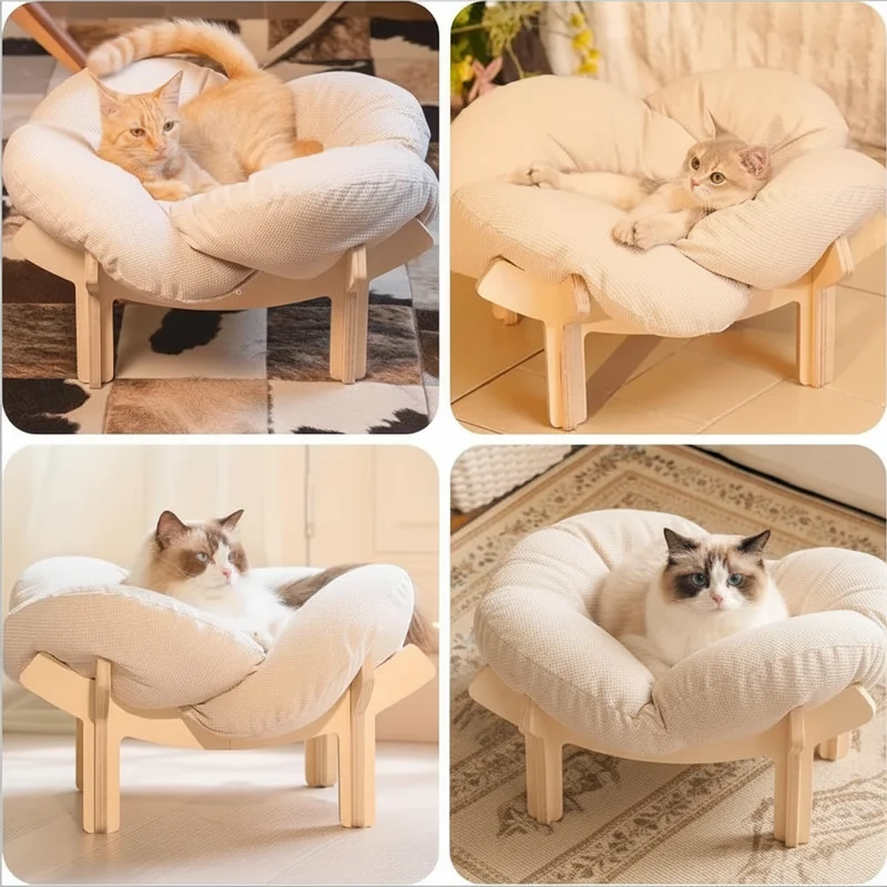 Coussin Pour Chat Confortable En Bois Surélevé