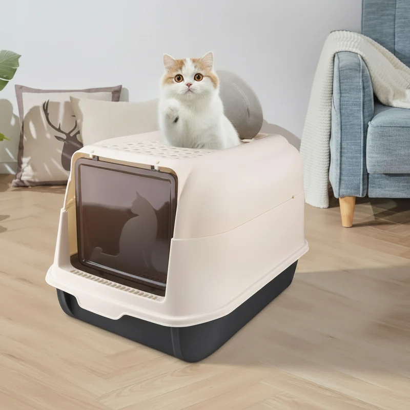 OHMG Bac à Litière Fermé pour Chat – Tiroir Désodorisant, Pliable jusqu'à 15 kg