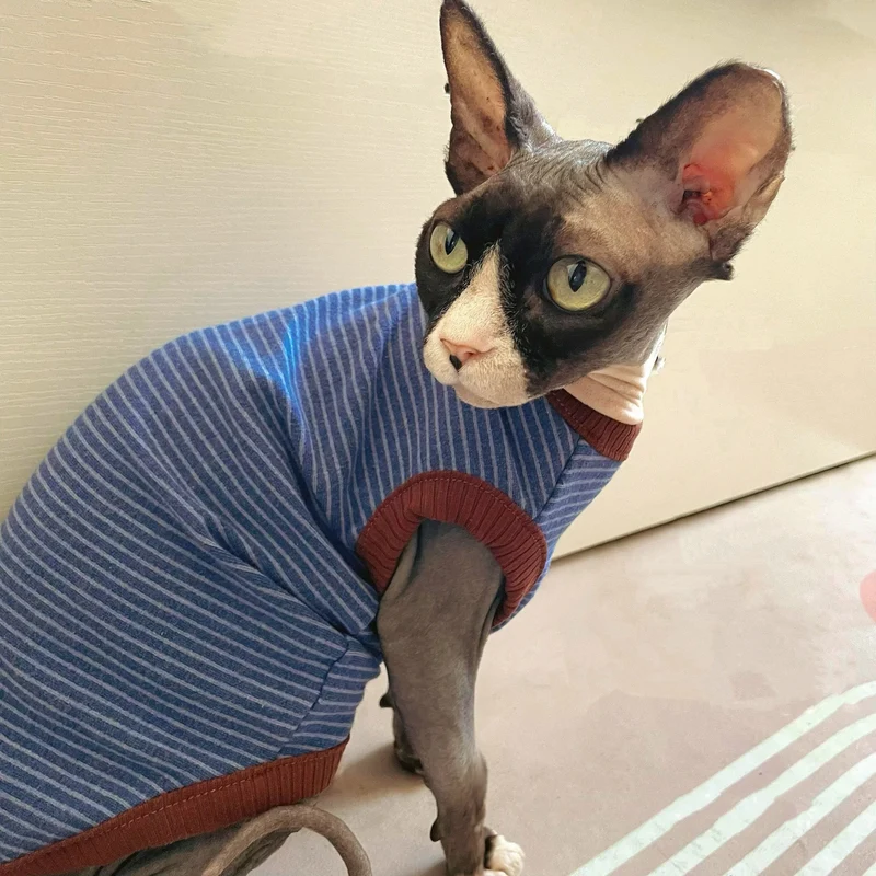 T Shirt Rayé Pour Chat En Coton Doux Sans Manches