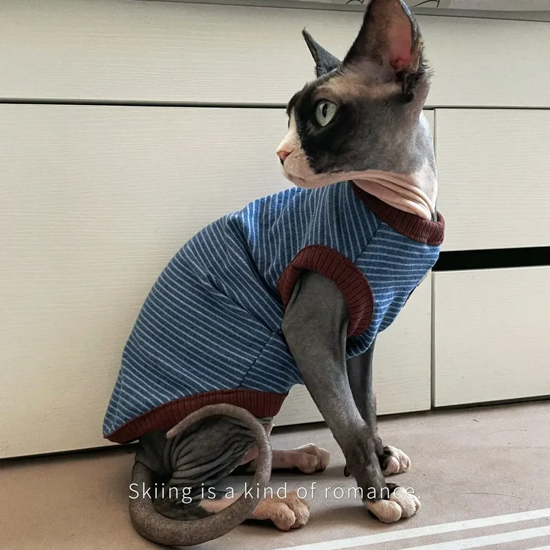 T Shirt Rayé Pour Chat En Coton Doux Sans Manches