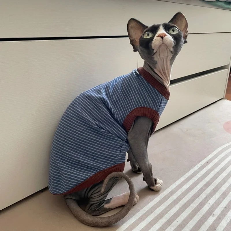 T Shirt Rayé Pour Chat En Coton Doux Sans Manches