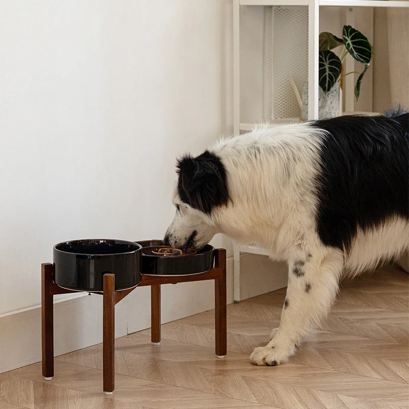 Bols Céramique Surélevés Grands Chiens Avec Support Bois jusqu'à 1800 ml
