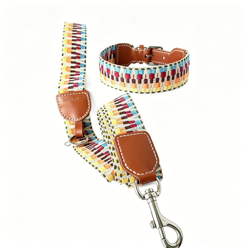 Collier Pour Chien Bohème Tissé A La Main En Cuir Durable