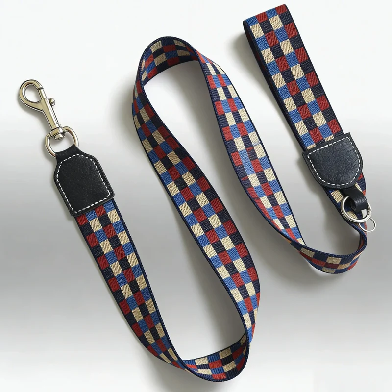 Collier Large Pour Chien Damier Multicolore En Cuir Véritable