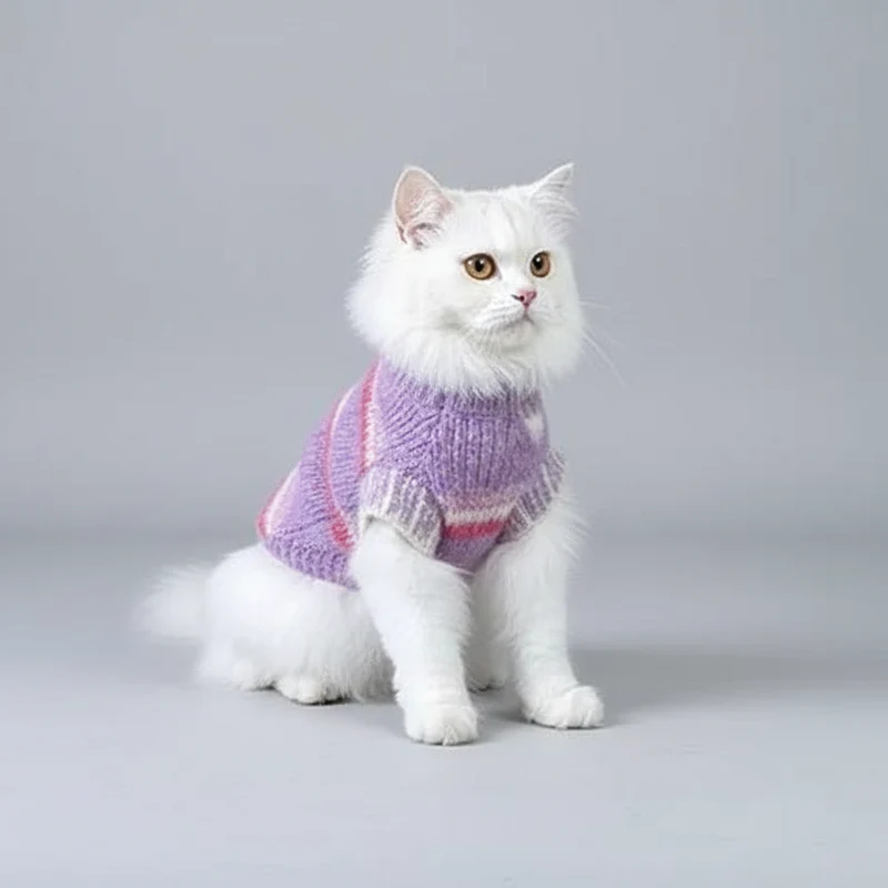 Pull Rayé En Laine Col Haut Pour Chat
