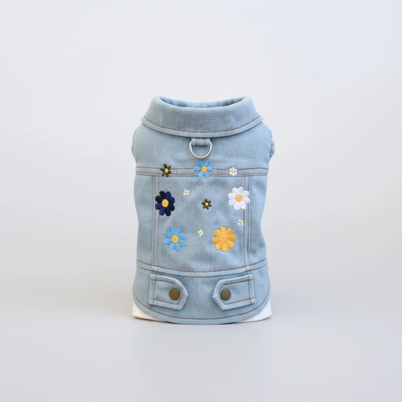 Veste En Jean Avec Fleurs Brodées Pour Chien