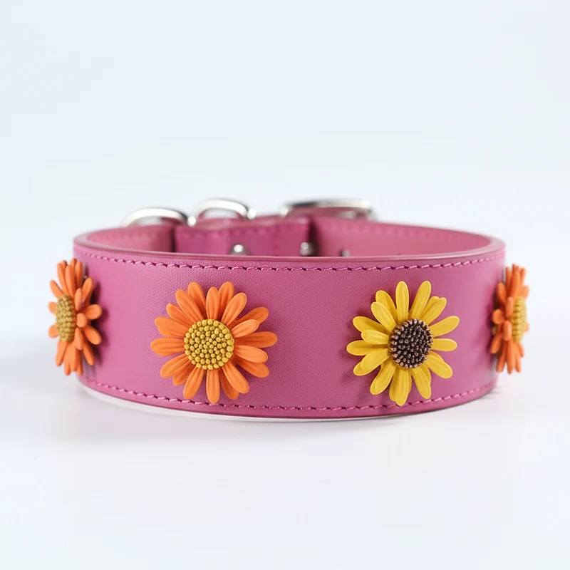 Collier Réglable En Cuir Avec Petite Marguerite Pour Chien