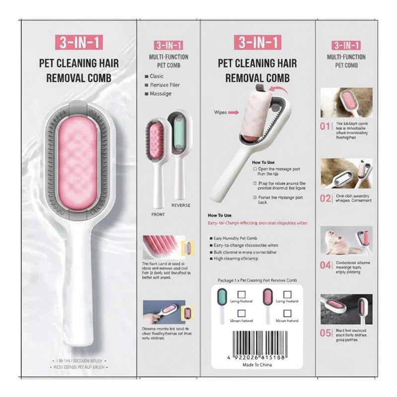 Peigne Nettoyant 3-en-1 pour Chat – Brosse Anti-Poils Autonettoyante