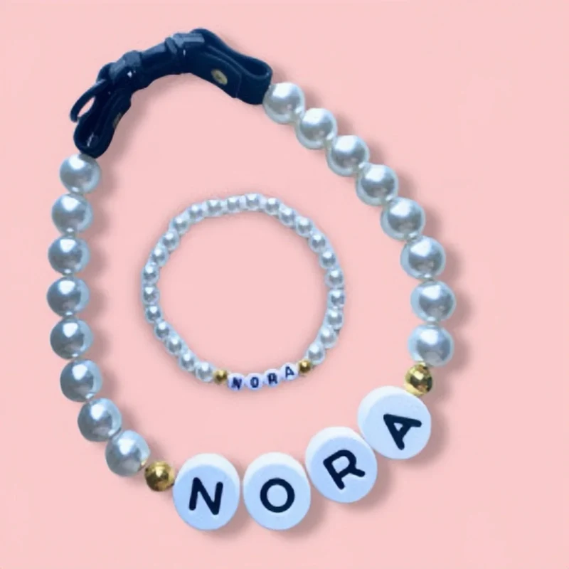 Ensemble Collier En Perles Personnalisé Pour Chien Et Bracelet Assorti Pour Vous