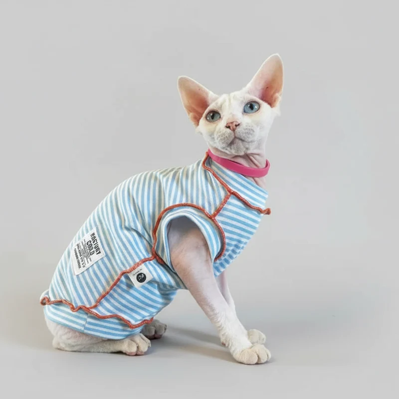 T Shirt Rayé Bleu Et Confortable Pour Chat