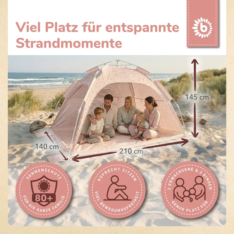 Strandzelt Dreamy Flowers – Strandmuschel mit Quick-Up System, UV-Schutz 80+ & Sichtschutz
