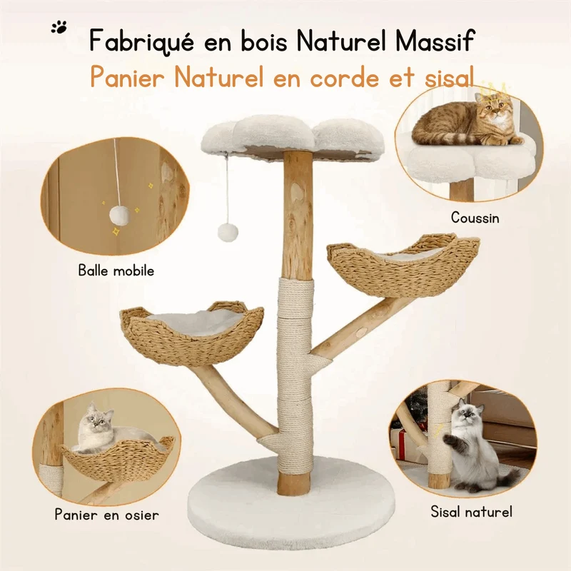 Arbre à chat griffoir en bois massif avec sisal - Oscar et Plume